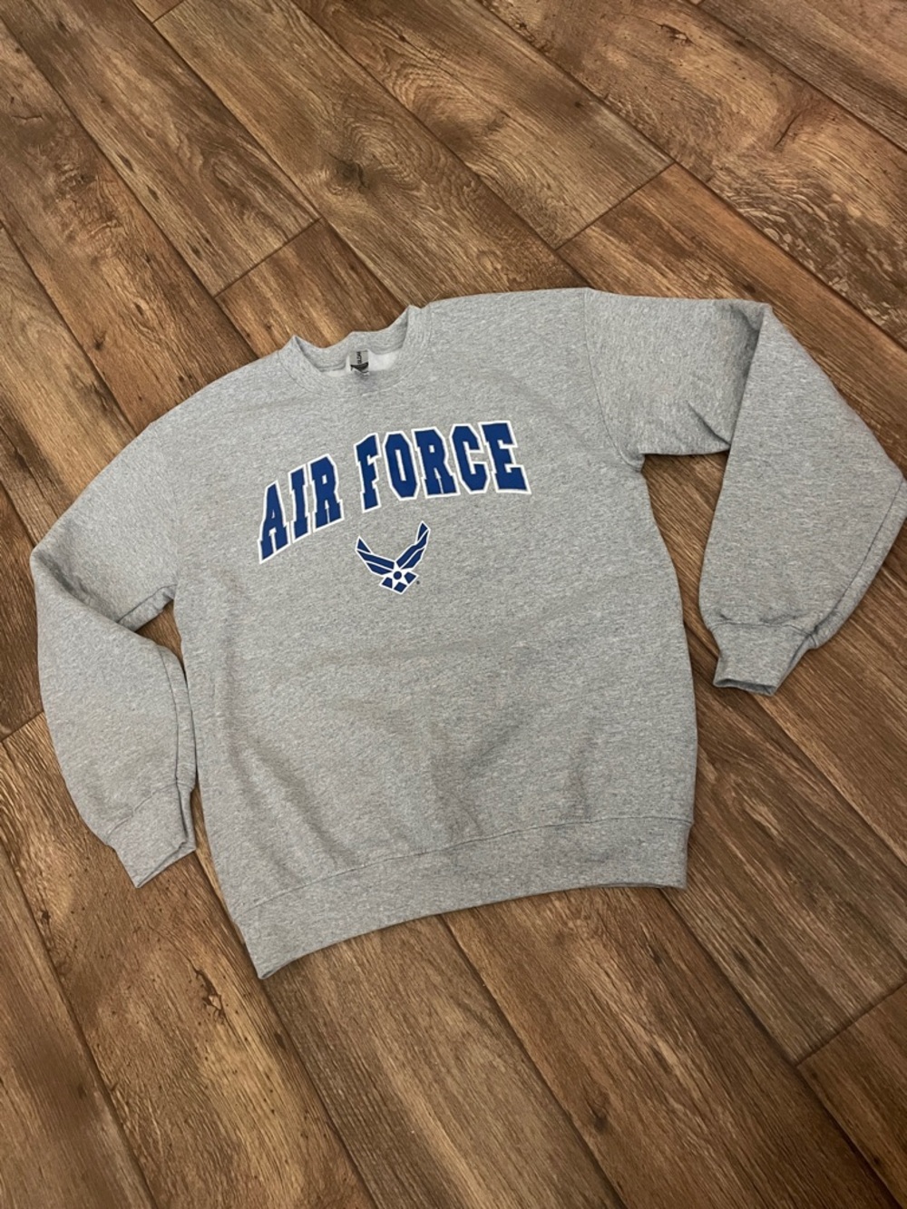 Gray Crewneck Sweatshirt with Blue Air Force Logo Unisex Size S